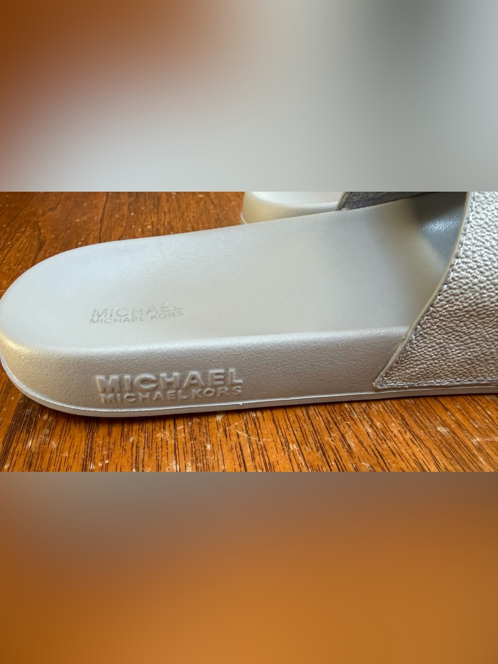 Michael Kors Light Gray MK Logo Slide Sandals with silver Accent - Picture 5 of 5